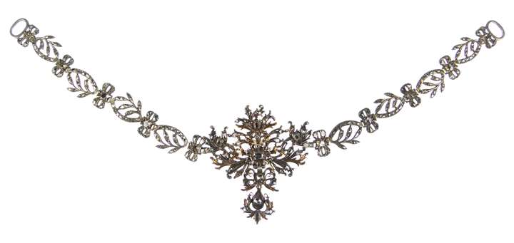 18th century diamond foliate scroll cluster necklace